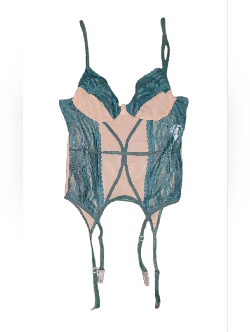 Sheer Lace Bustier Garter Teddy